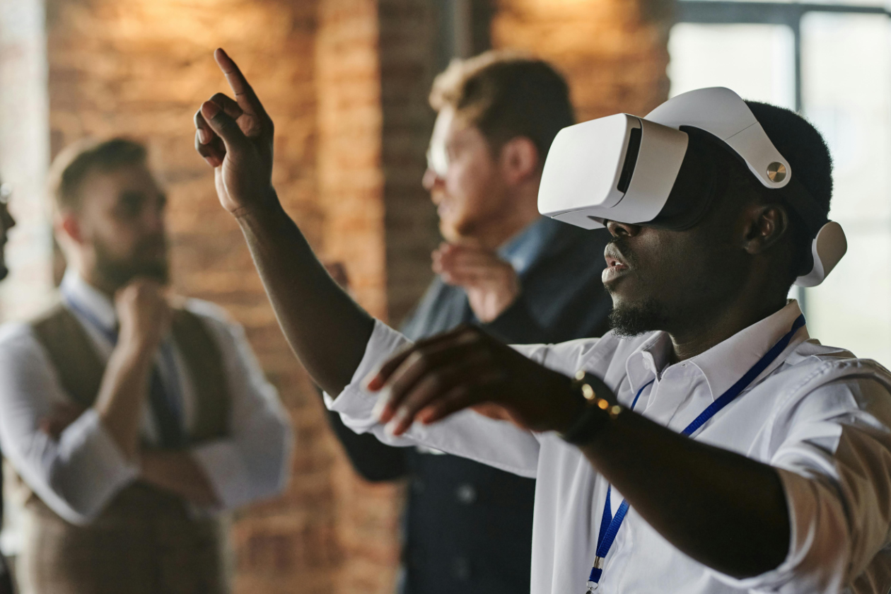 young man using a virtual reality VR set